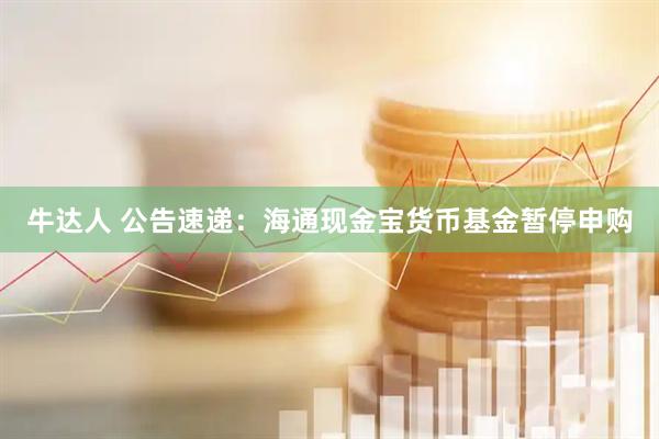 牛达人 公告速递：海通现金宝货币基金暂停申购